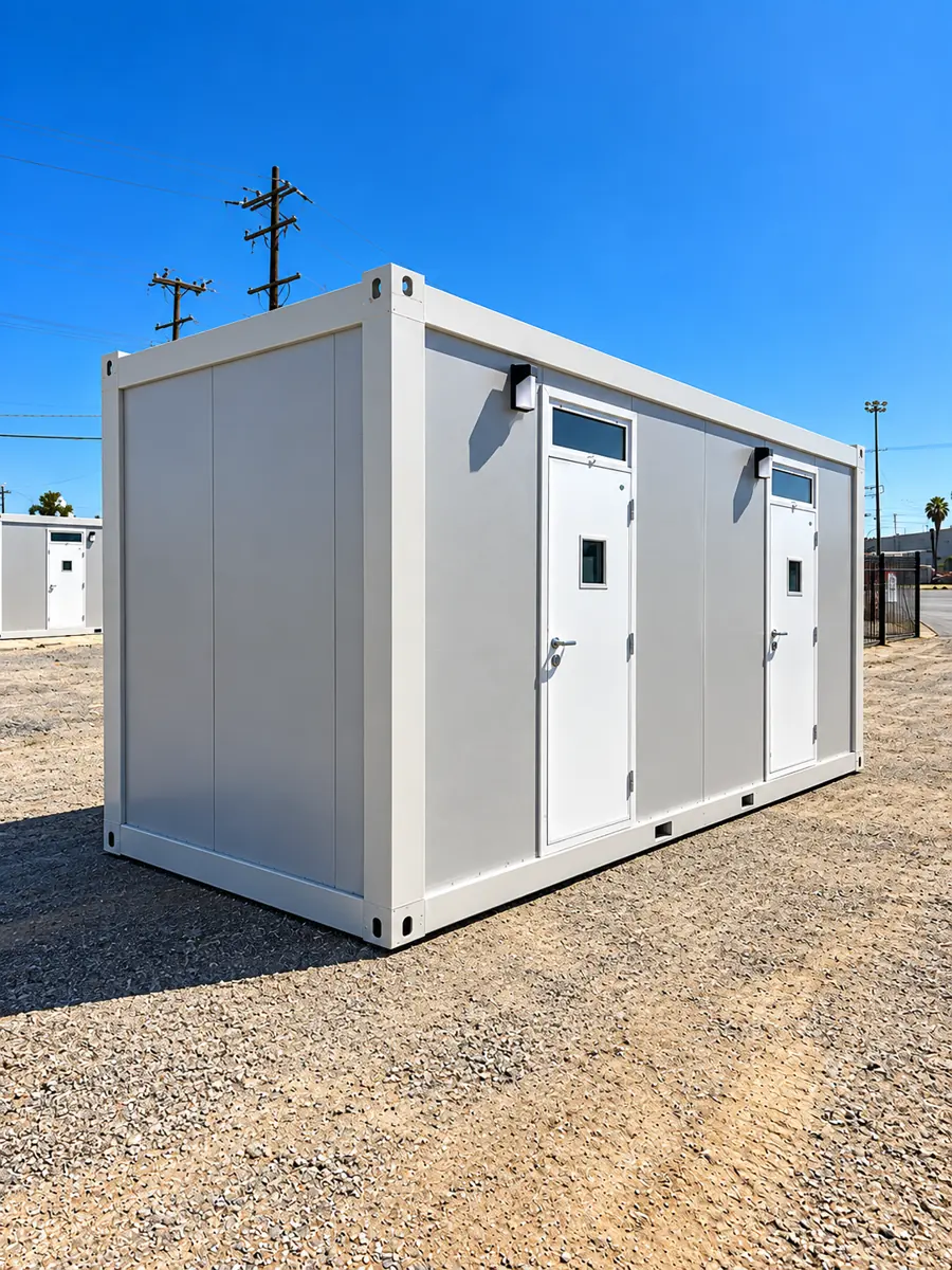 Bunk bed sleeper trailer with two separate room doors on a gravel site