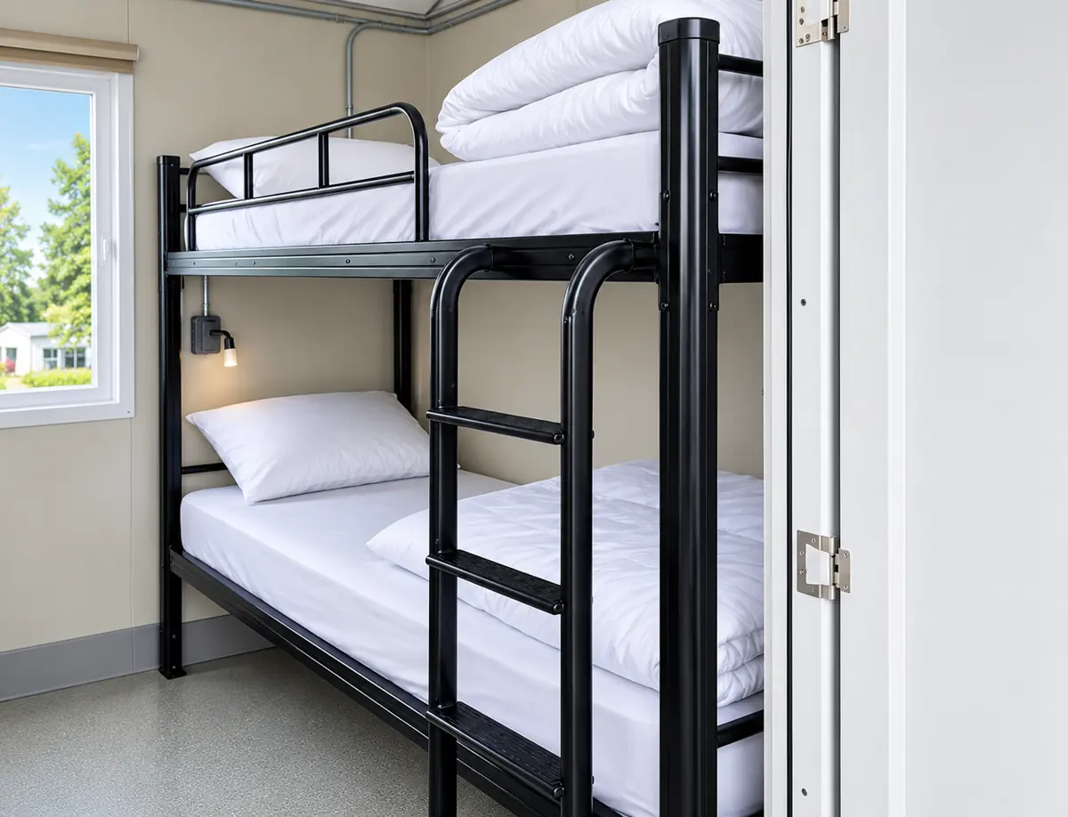Contractor sleeper room with bunk beds and a window